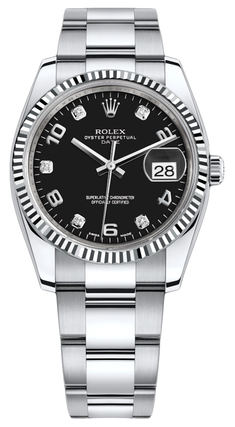 115234 Black Diamond Oyster Rolex Date 34mm Ladies Watch