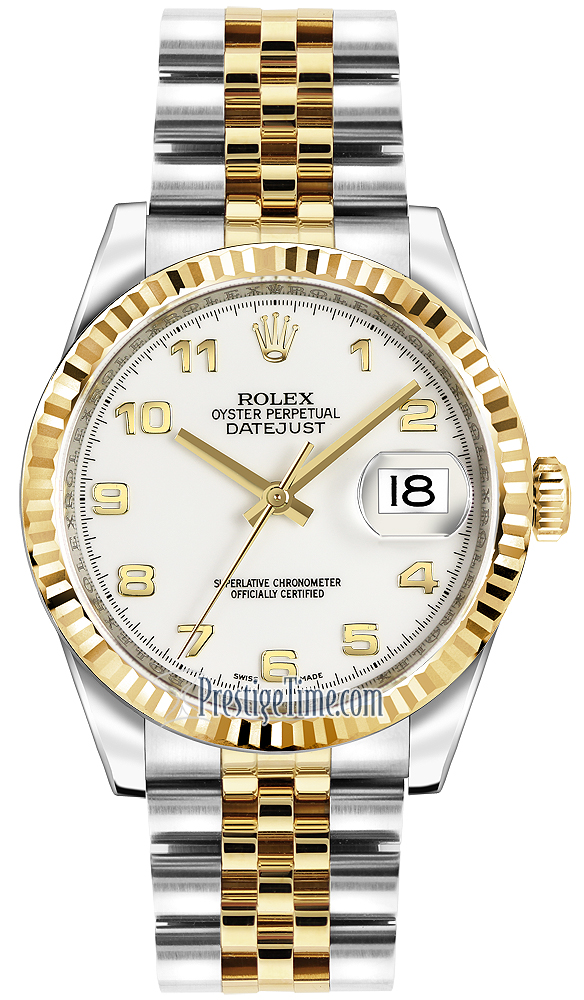 116233 White Arabic Jubilee Rolex Datejust 36mm Stainless Steel and ...