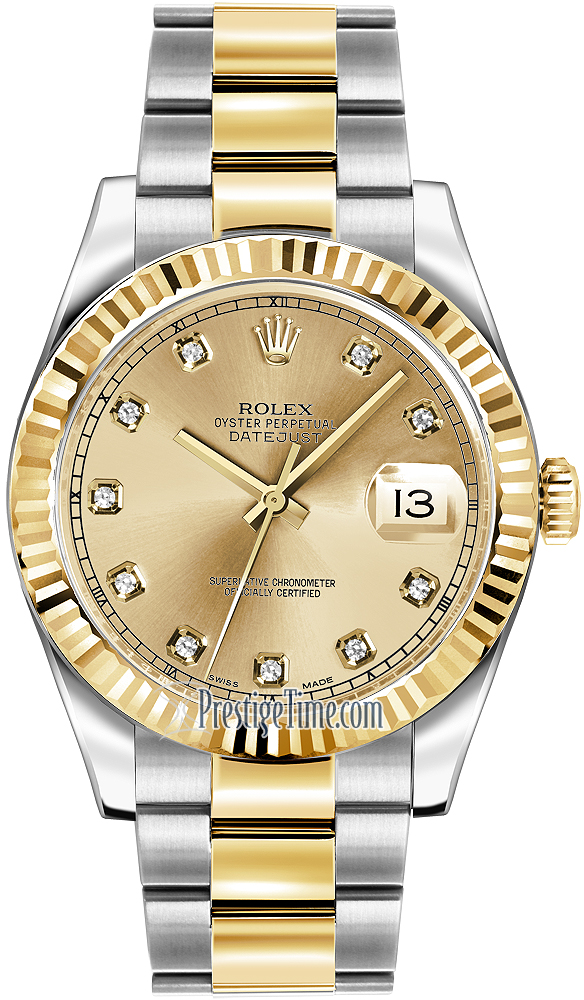 Rolex Datejust II 116333 Champagne Diamond Markers and Bezel 41mm Yellow  Gold Stainless Steel