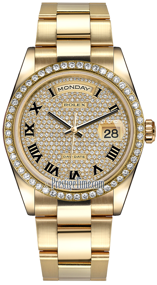 118348 Pave Diamond Black Roman Oyster Rolex Day-Date 36mm Yellow Gold ...