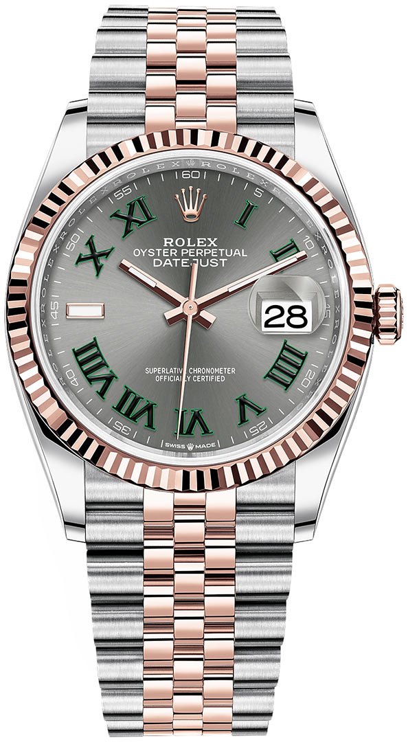 126231 Slate Roman Wimbledon Rolex Datejust 36mm Stainless Steel Gold Ladies Watch