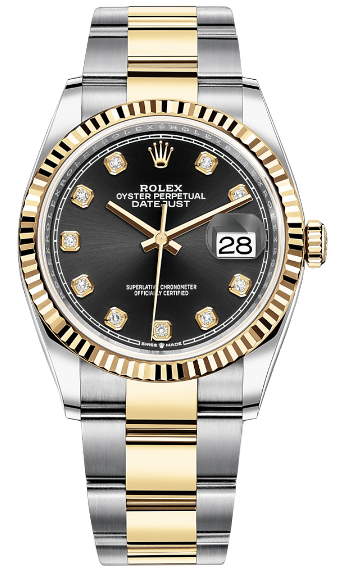 rolex silver and gold black face
