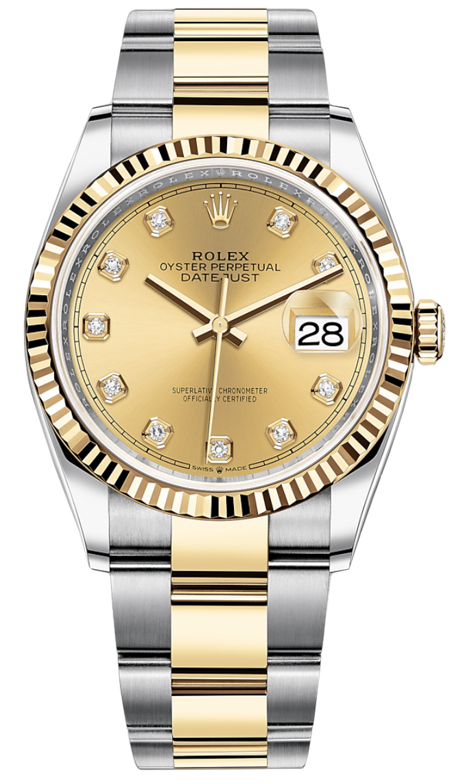 126233 Champagne Diamond Oyster Rolex Datejust 36mm Stainless Steel and ...