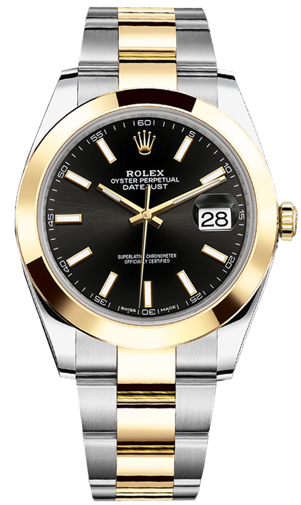 126303 Black Index Oyster Rolex Datejust 41mm and Yellow Gold Mens Watch
