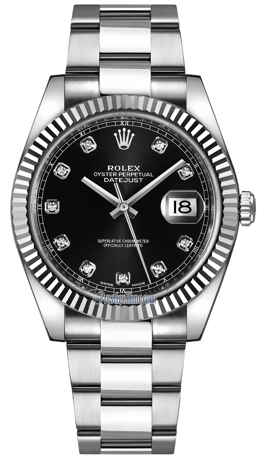 126334 Black Diamond Oyster Rolex Datejust 41mm Stainless Steel Mens Watch