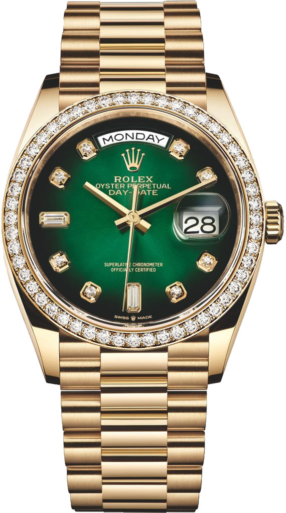 rolex gold watch with green dial