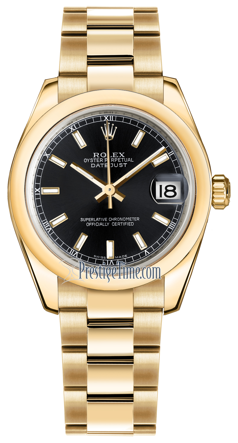 178248 Black Index Oyster Rolex Datejust 31mm Yellow Gold Ladies Watch