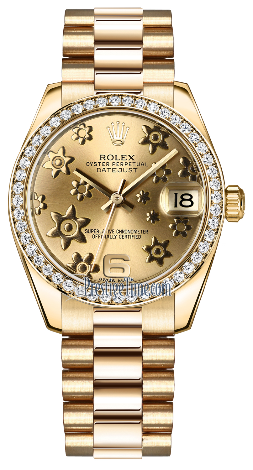 Rolex Datejust 31mm Yellow Gold 278288rbr Champagne Diamond President