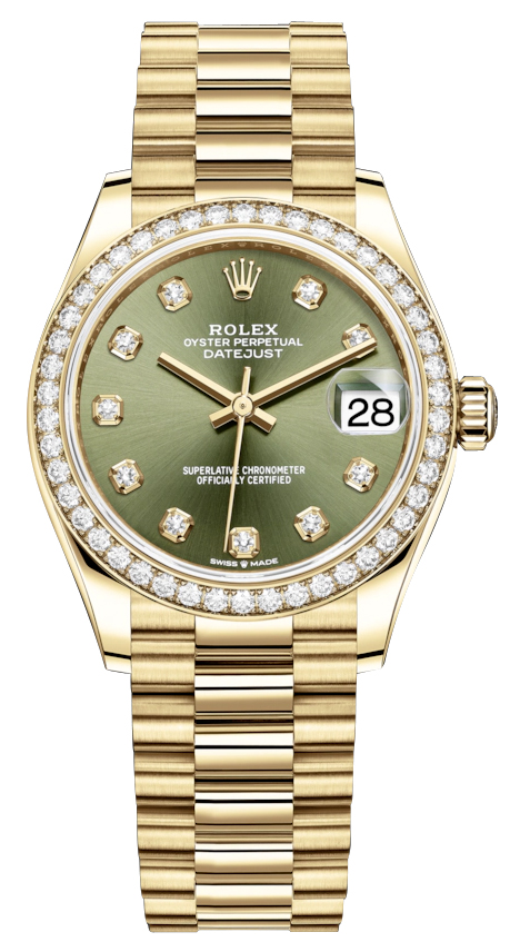 278288rbr Green Diamond President Datejust 31mm Yellow Gold Ladies Watch