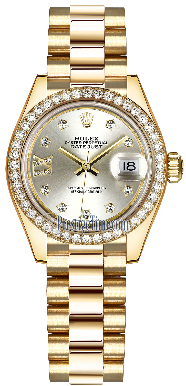 Rolex Yellow Gold Lady-Datejust 28 Watch - 44 Diamond Bezel - Champagn