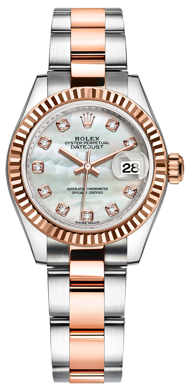 279171 MOP Diamond Oyster Rolex Lady Datejust 28mm Stainless and Everose Gold Ladies