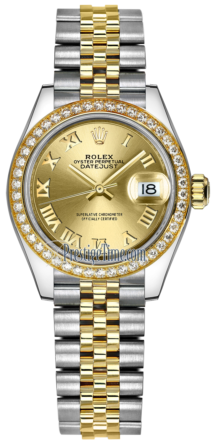 279383RBR Champagne Roman Jubilee Rolex Lady Datejust Stainless Steel and Yellow Ladies Watch