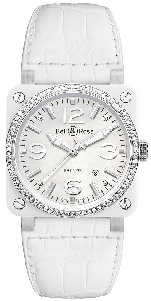 BR03 92 White Ceramic Diamonds Alligator Bell Ross BR03 92