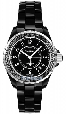 Chanel J12 Black Classic Two Row Diamond Bezel - H1417