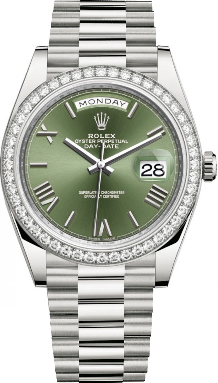 rolex day date green dial white gold