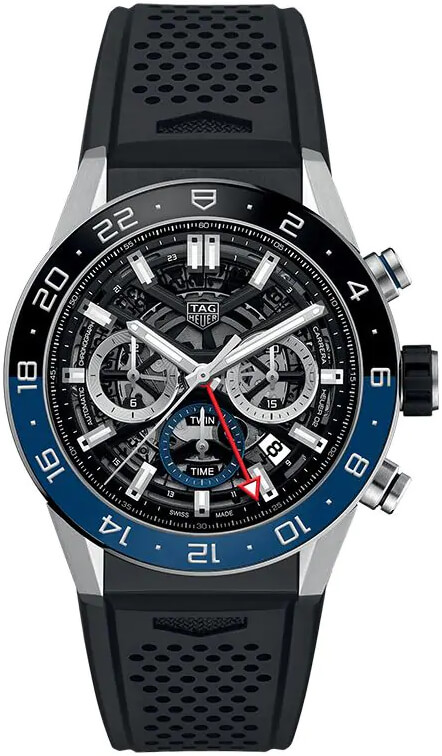 TAG Heuer Carrera Calibre Heuer 02 - Black Dial on Perforated Black Rubber  Strap 45mm Automatic Watch