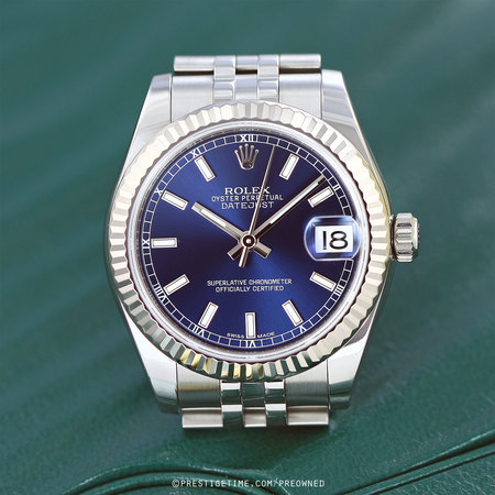 Pre-owned Rolex Datejust 31mm Stainless Steel 178274 Blue Index Jubilee