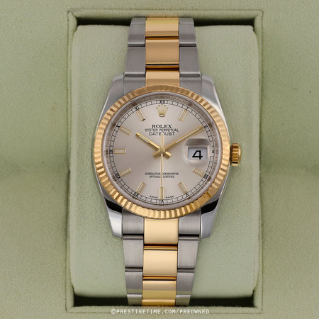 Pre-owned Rolex FACTORY SERVICED 05/2022 Datejust 36mm Stainless Steel and Yellow Gold 116233